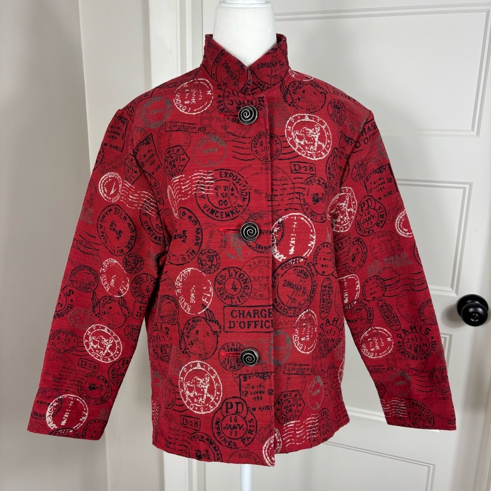 Painted Pony Postage Print Tapestry Blazer Jacket Size L
